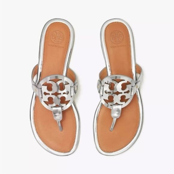 Tory Burch Shoes - Tory Burch Miller Flip Flop Sandals Women, Size 8.5 Silver Tan Metallic Chrome